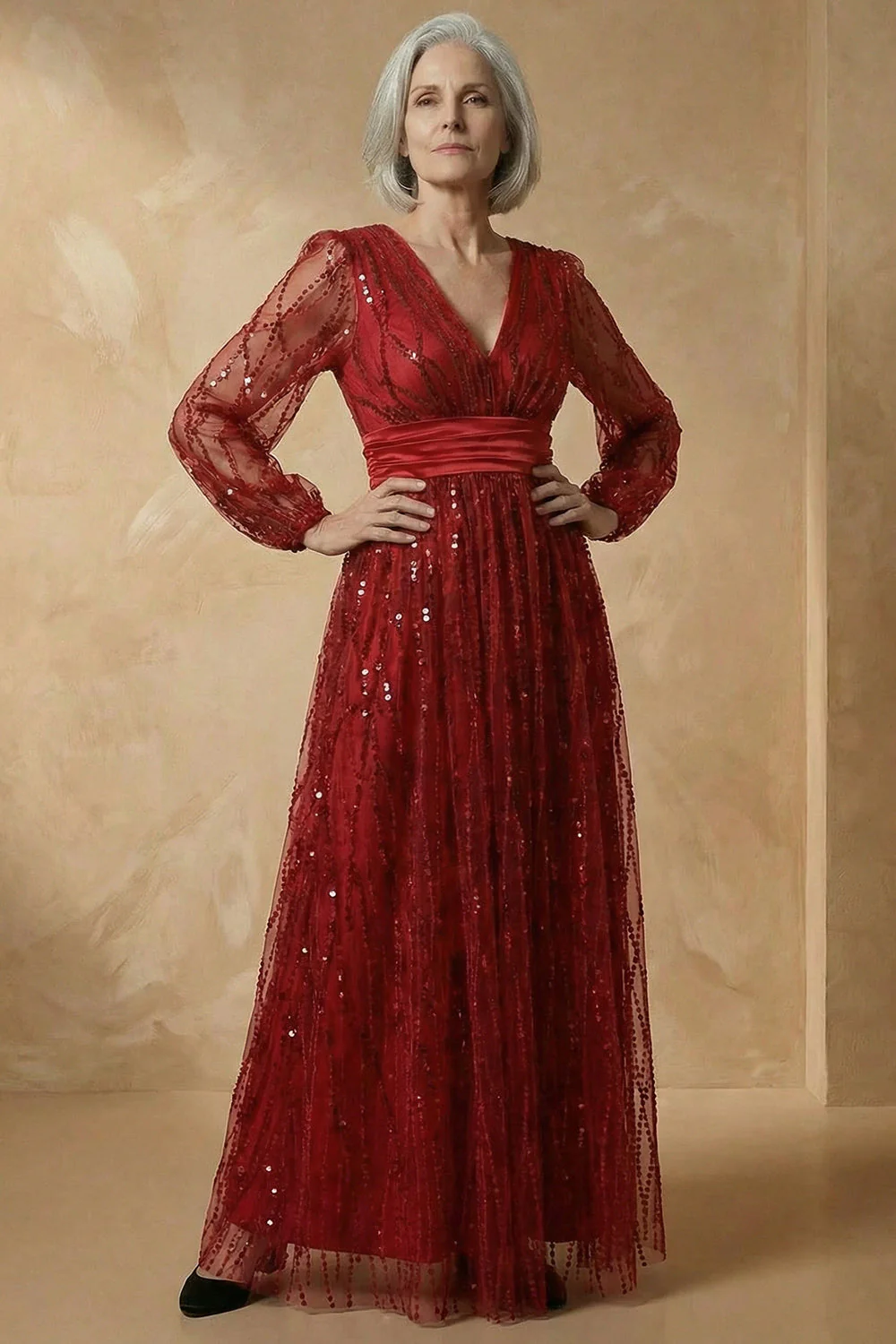 Robe de la mère de la mariée Bordeaux A-Line Sequins