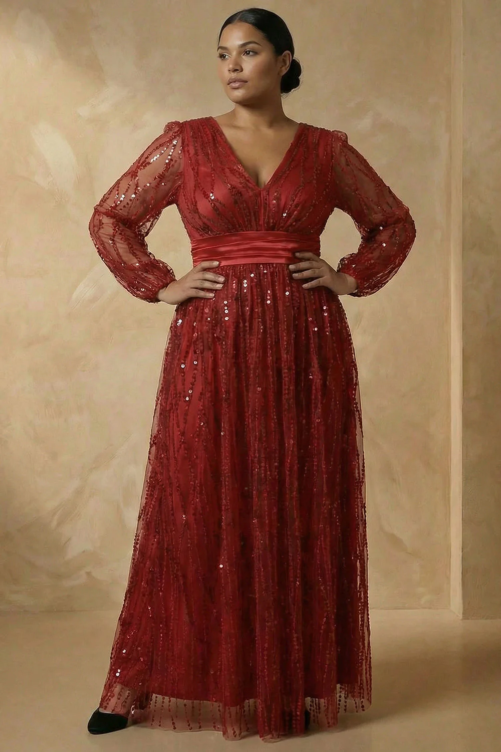 Robe de la mère de la mariée Bordeaux A-Line Sequins - Image 2