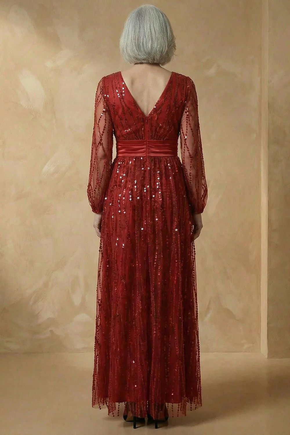 Robe de la mère de la mariée Bordeaux A-Line Sequins - Image 3