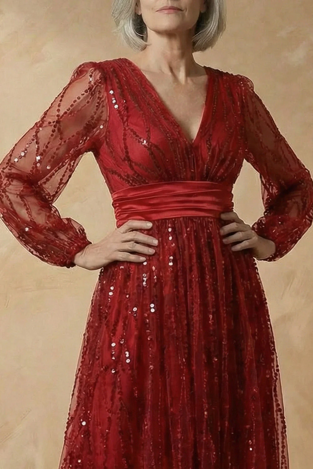 Robe de la mère de la mariée Bordeaux A-Line Sequins - Image 4