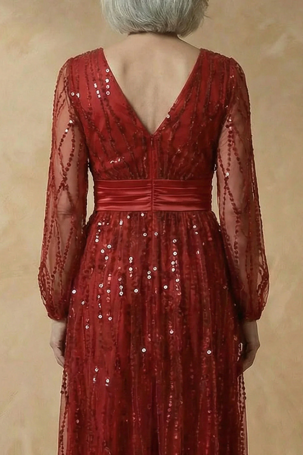 Robe de la mère de la mariée Bordeaux A-Line Sequins - Image 5