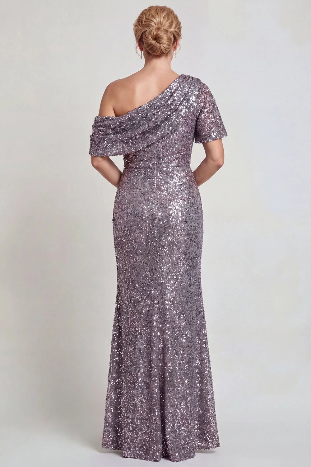 Robe de la mère de la mariée champagne scintillante Une épaule longue avec sequins - Image 10