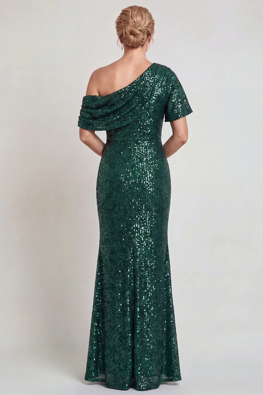Robe de la mère de la mariée champagne scintillante Une épaule longue avec sequins - Image 6