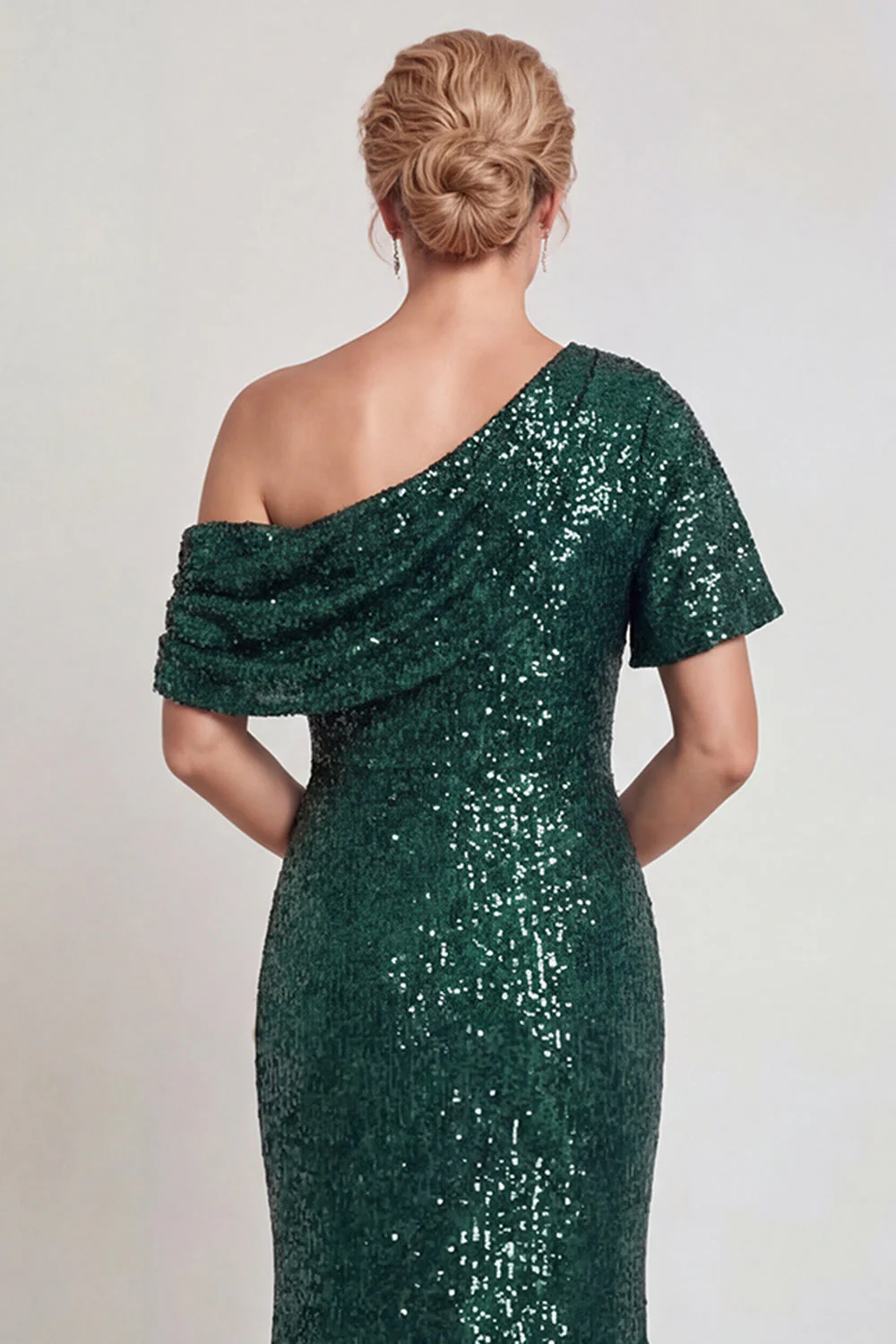 Robe de la mère de la mariée champagne scintillante Une épaule longue avec sequins - Image 8