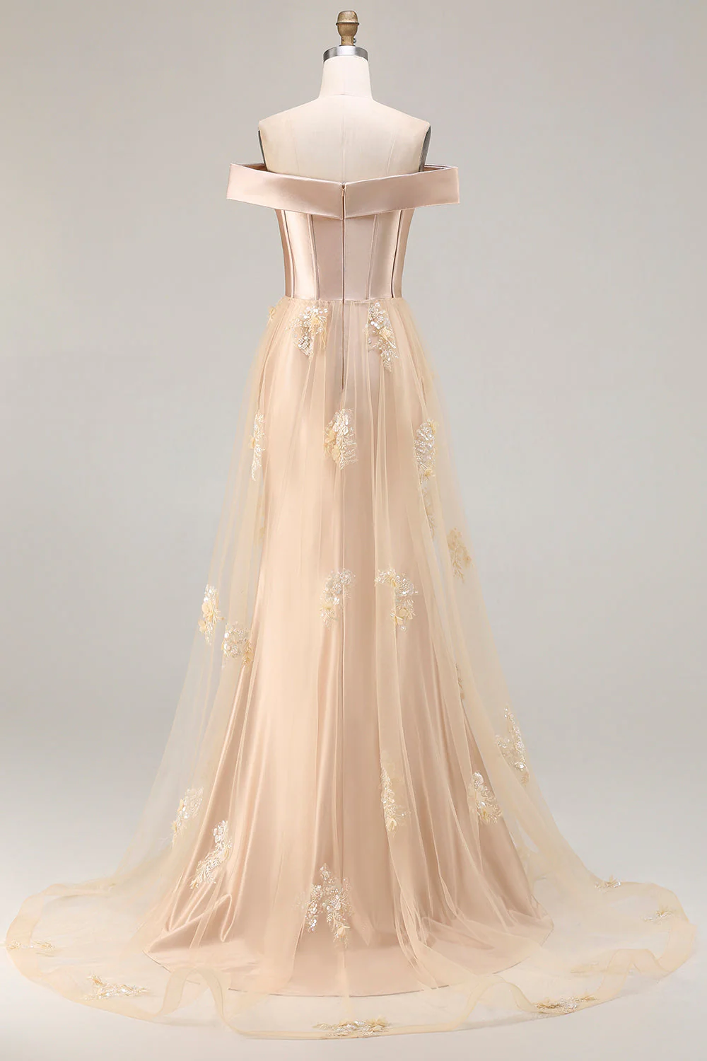 Robe de la mère de la mariée en applique gris-bleu-bleu avec des paillettes - Image 10