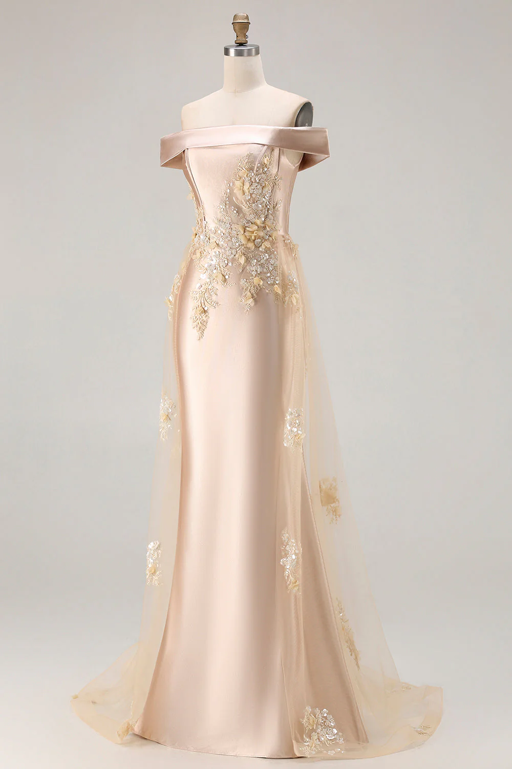 Robe de la mère de la mariée en applique gris-bleu-bleu avec des paillettes - Image 11