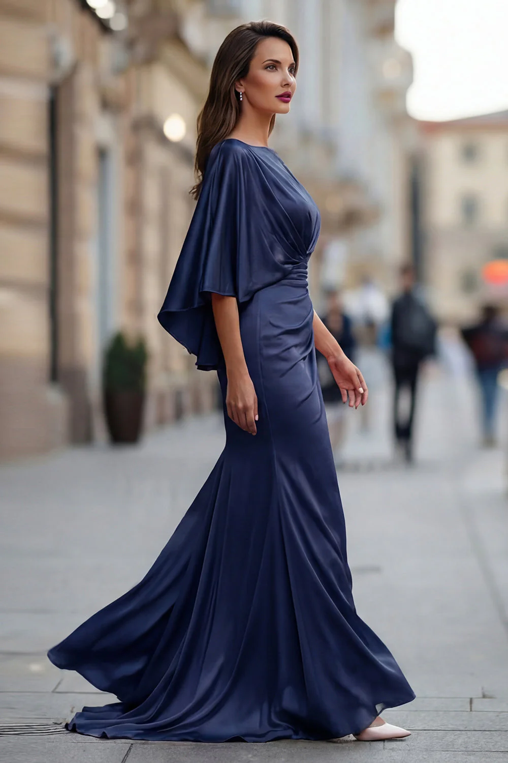 Robe de la mère de la mariée en chiffon bourgogne Sirène à fronçons avec manches - Image 15