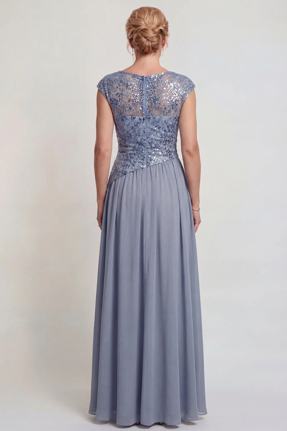 Robe de la mère de la mariée en ligne en A applique, gris bleu scintillant - Image 2