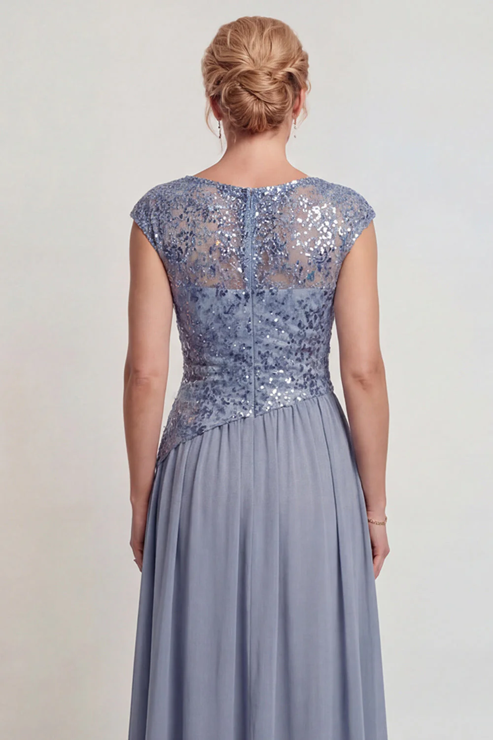 Robe de la mère de la mariée en ligne en A applique, gris bleu scintillant - Image 4