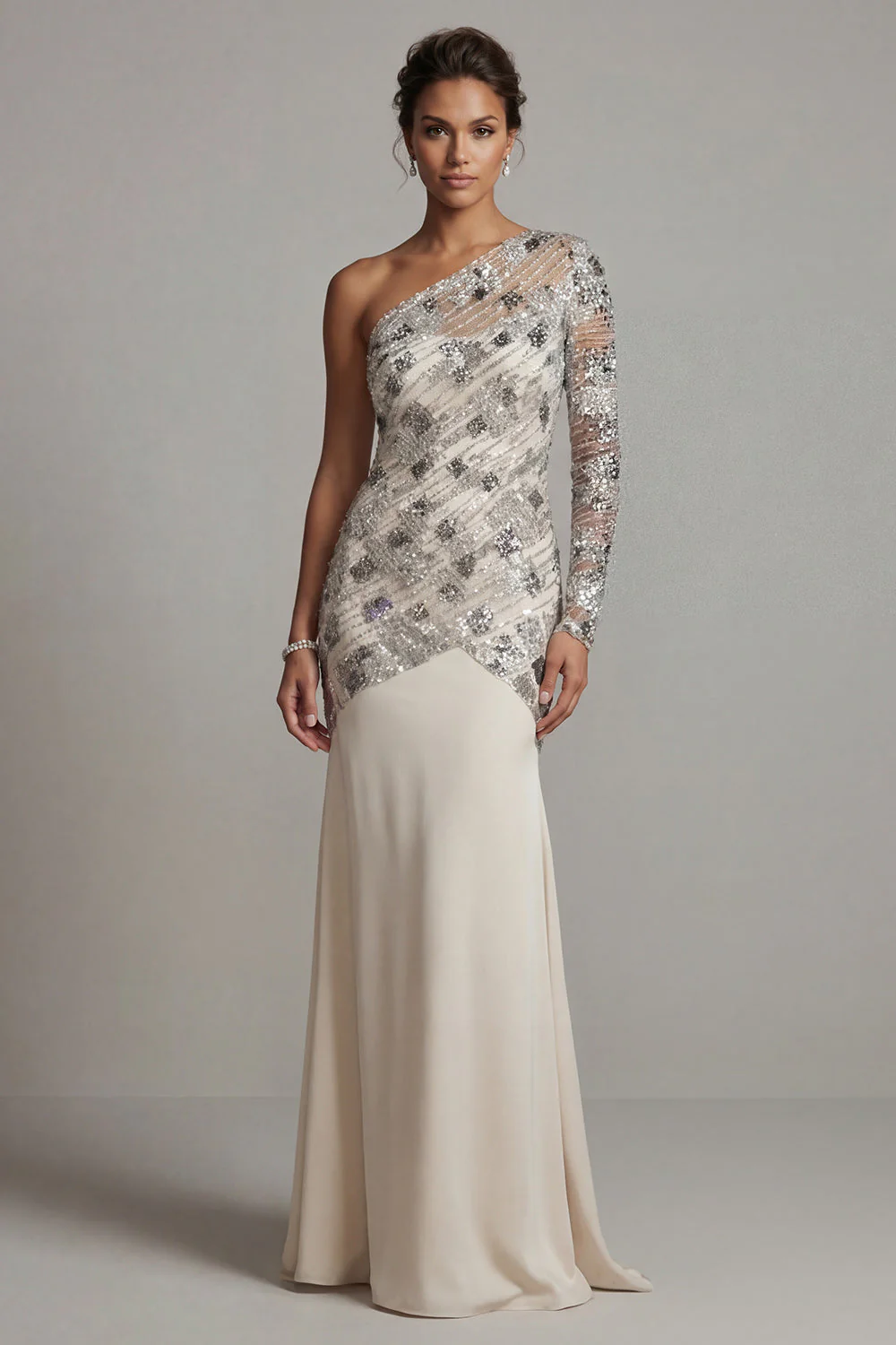 Robe de la mère de la mariée en paillettes à paillettes en sirène à une épaule