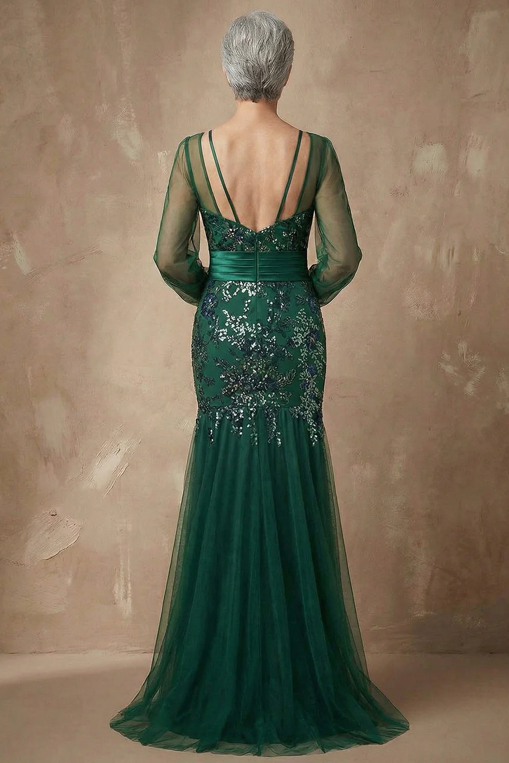 Robe de la mère de la mariée en paillettes vert foncé en paillettes sirène - Image 3