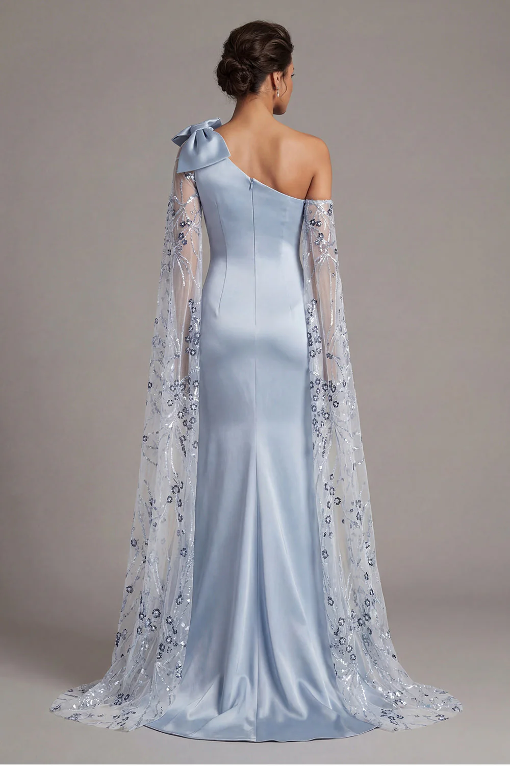 Robe de la mère de la mariée en satin bleu ciel avec un nœud - Image 2