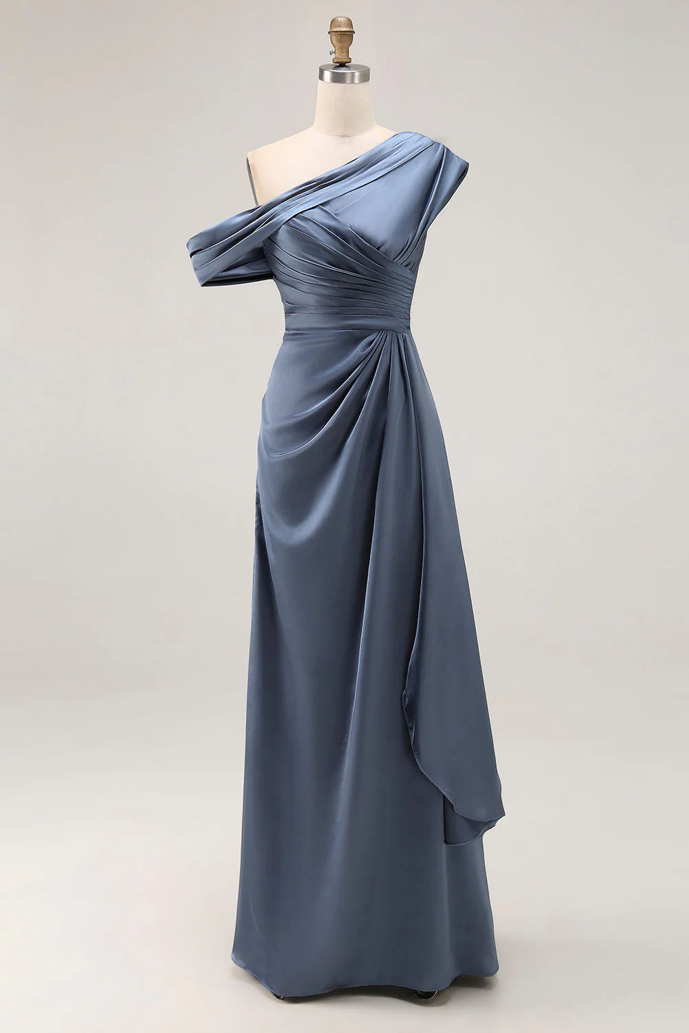 Robe de la mère de la mariée en satin froncée à une épaule - Image 3