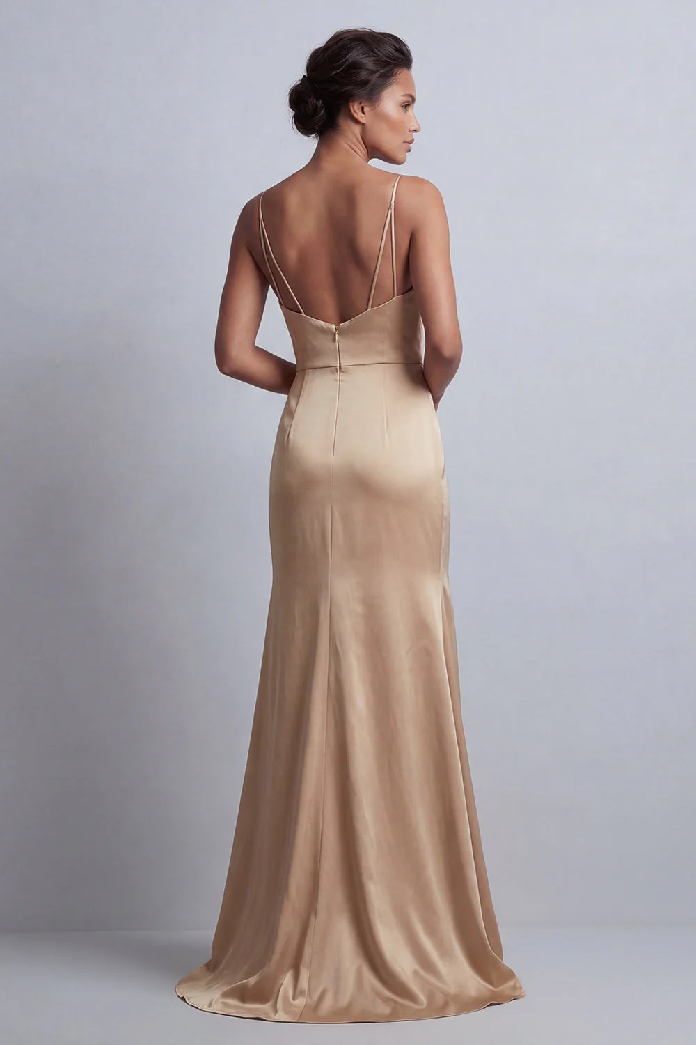 Robe de la mère de la mariée en satin sirène champagne avec cape détachable - Image 5