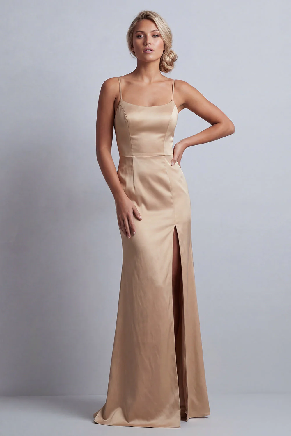 Robe de la mère de la mariée en satin sirène champagne avec cape détachable - Image 6