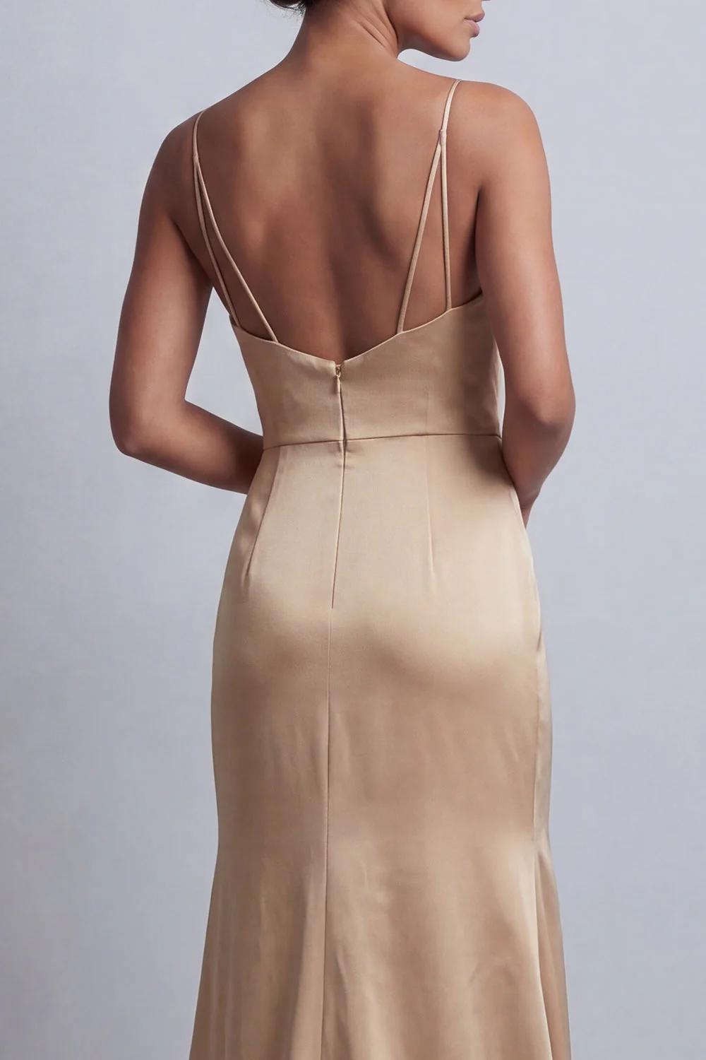 Robe de la mère de la mariée en satin sirène champagne avec cape détachable - Image 8