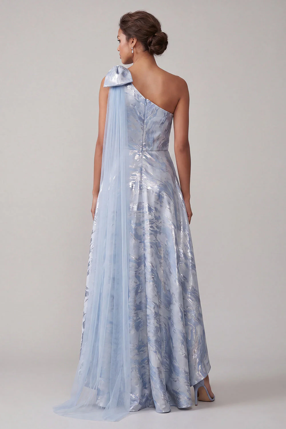 Robe de la mère de la mariée Ligne Bleu ciel Fleuri A High Low avec nœud - Image 2