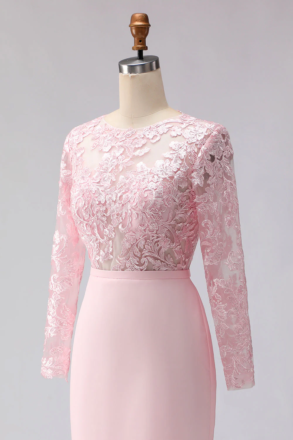 Robe de la mère de la mariée rose blush appliquée à écarts à col bateau midi avec manches - Image 7