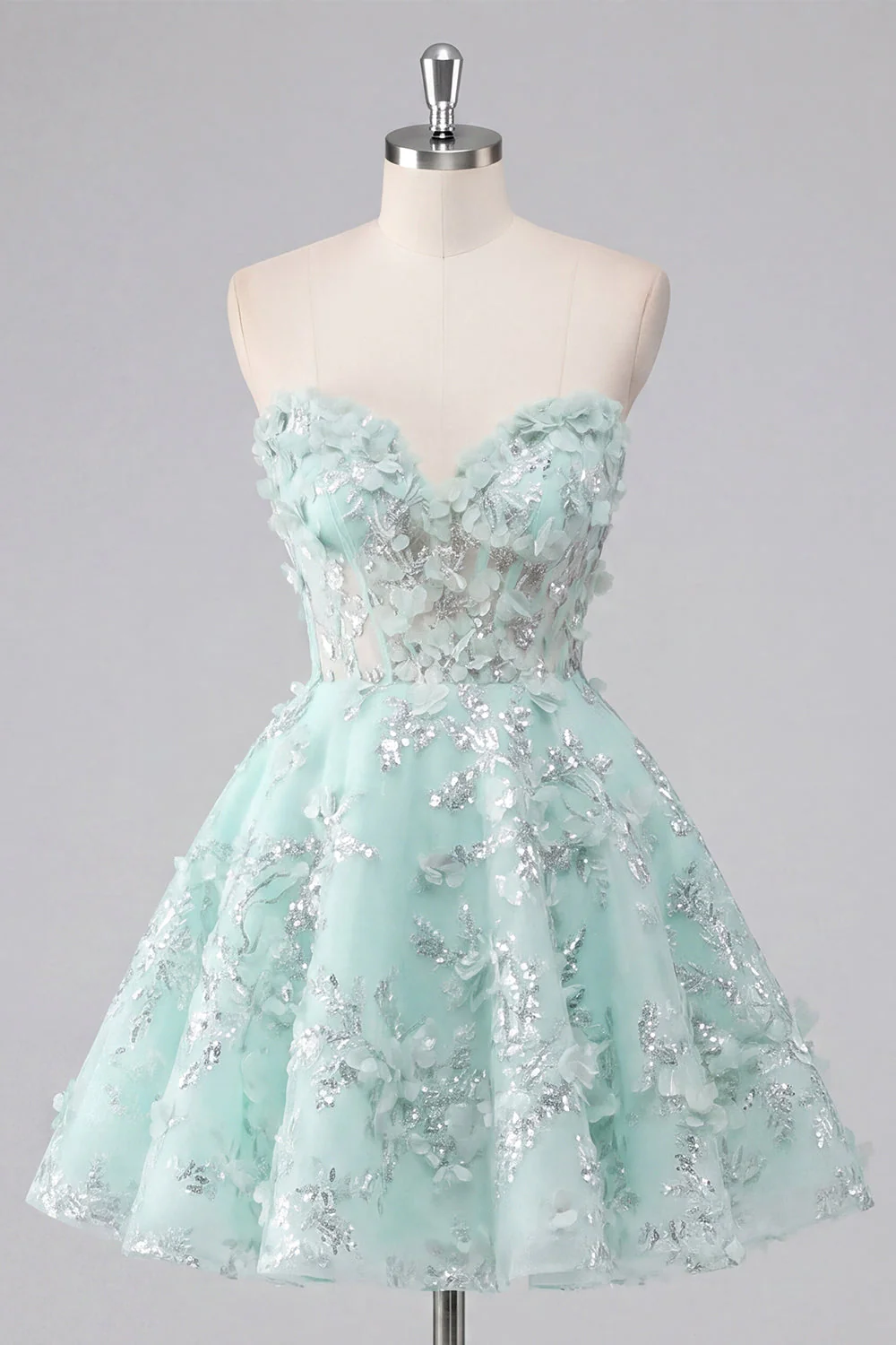 Robe de la rentrée à la maison en forme de corset fleuri menthe A-Line