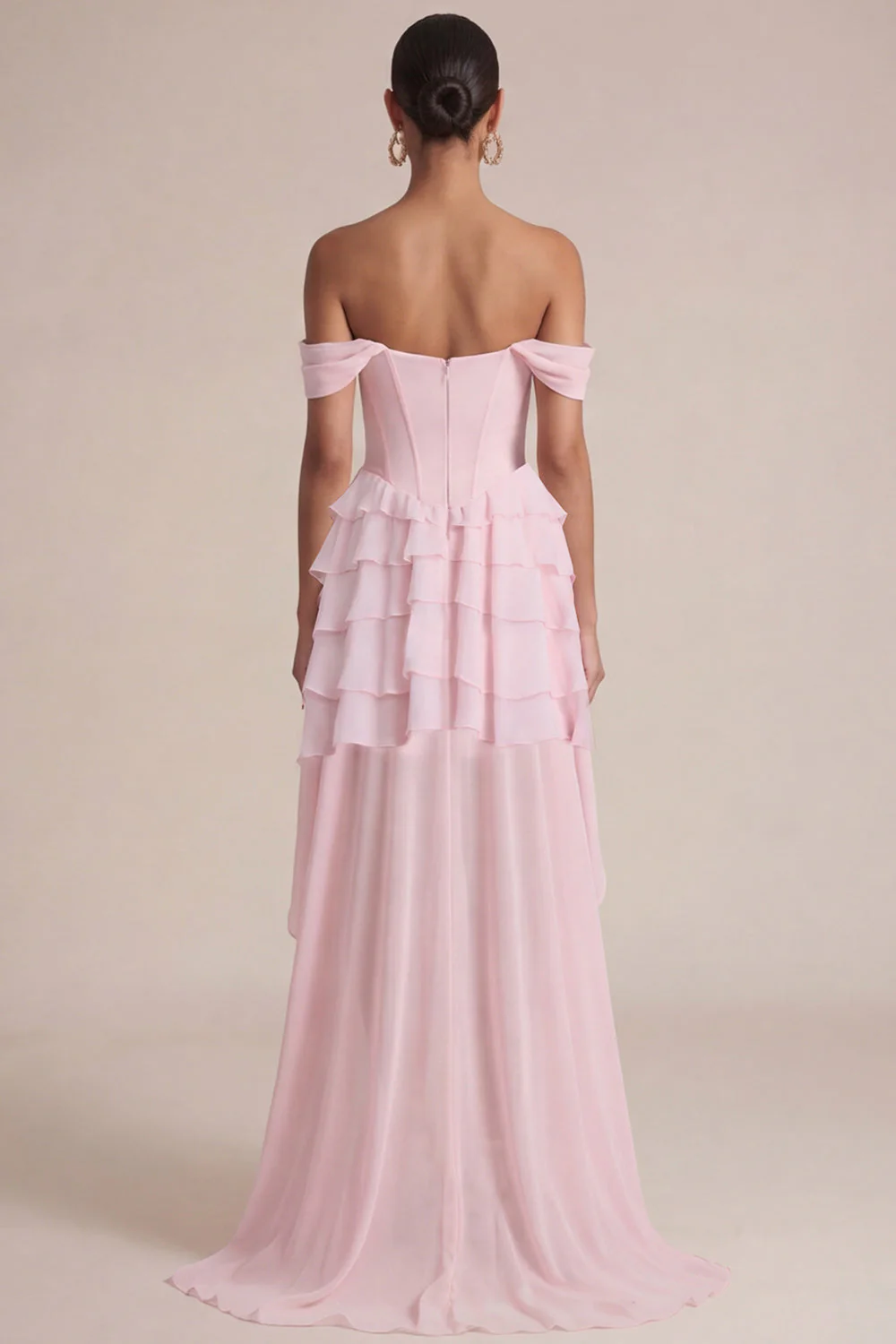 Robe de mariage corset rose à volants à volants dénudé - Image 2