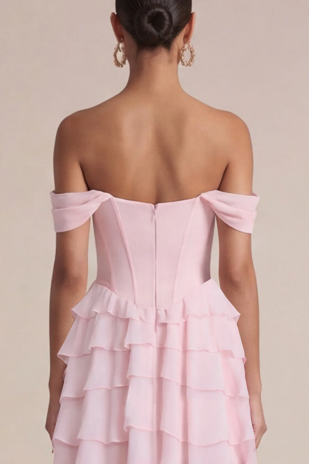 Robe de mariage corset rose à volants à volants dénudé - Image 4