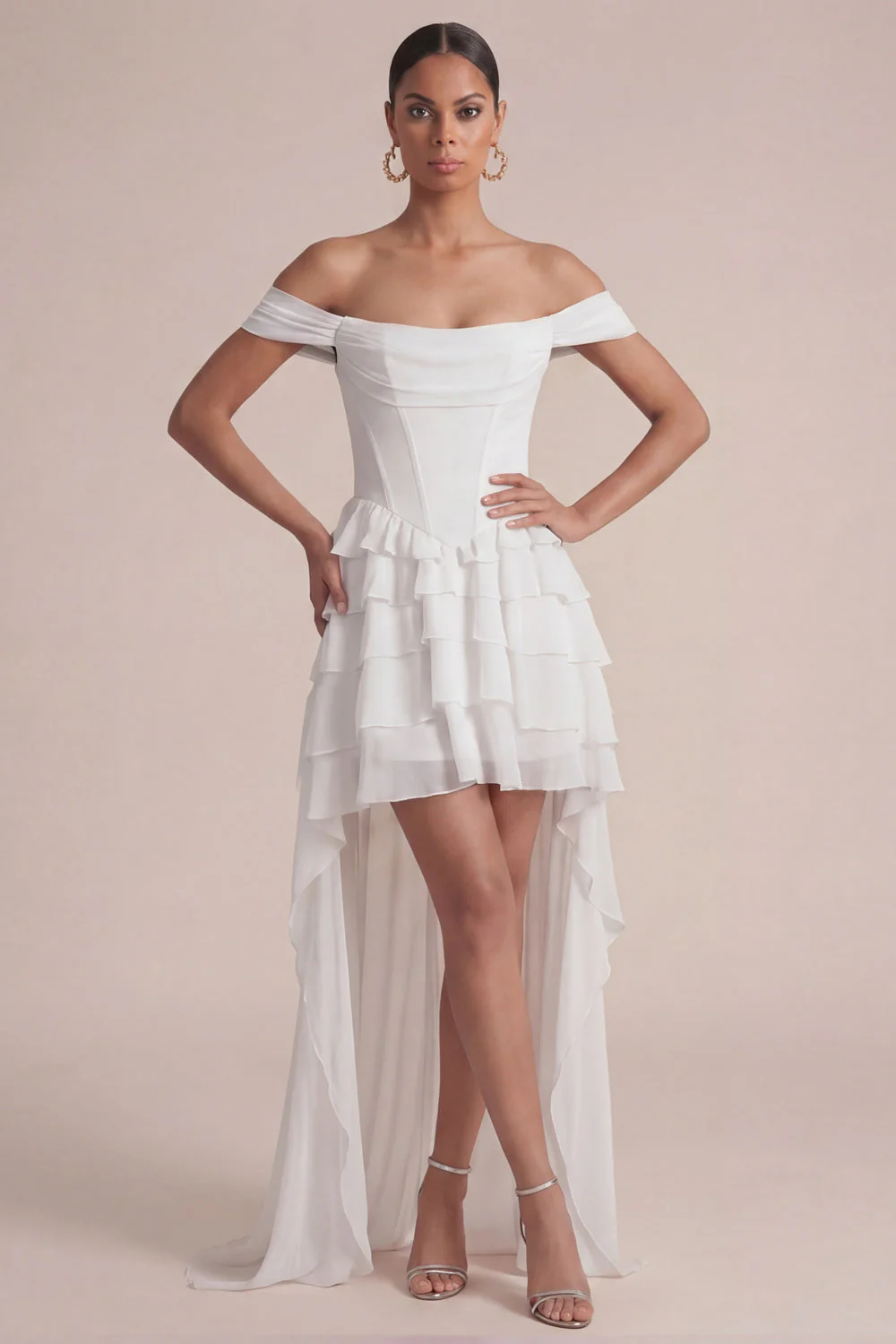Robe de mariage corset rose à volants à volants dénudé - Image 5