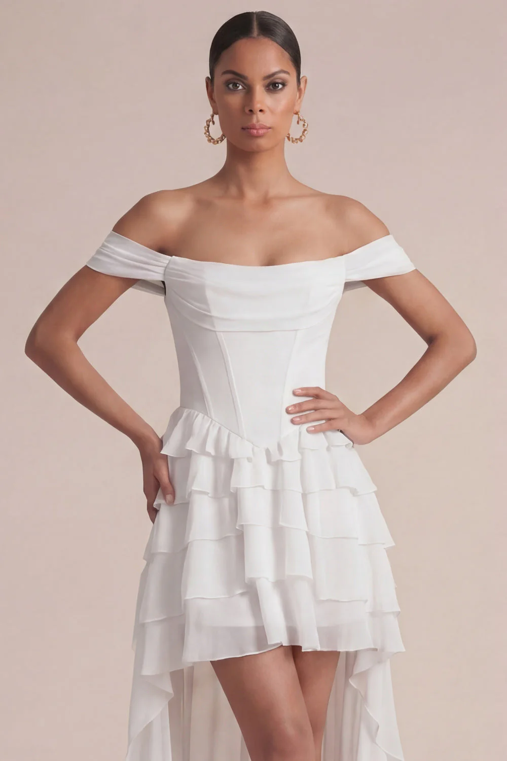 Robe de mariage corset rose à volants à volants dénudé - Image 6