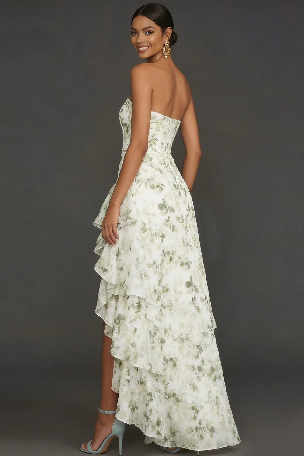 Robe de mariage de mariage verte à volants hauts bas - Image 2