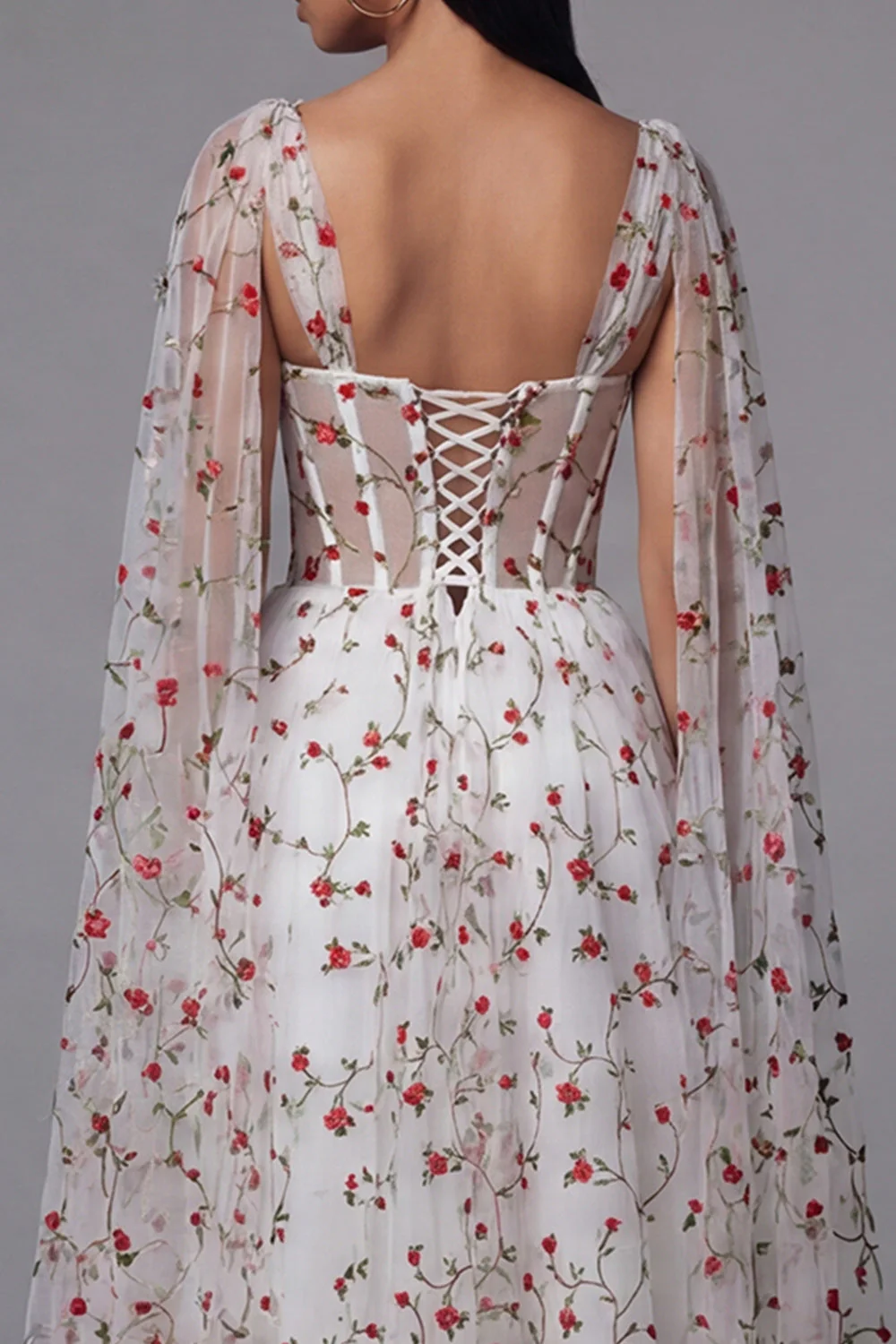 Robe de mariage midi en Corset transparent en fleur rouge ivoire - Image 5