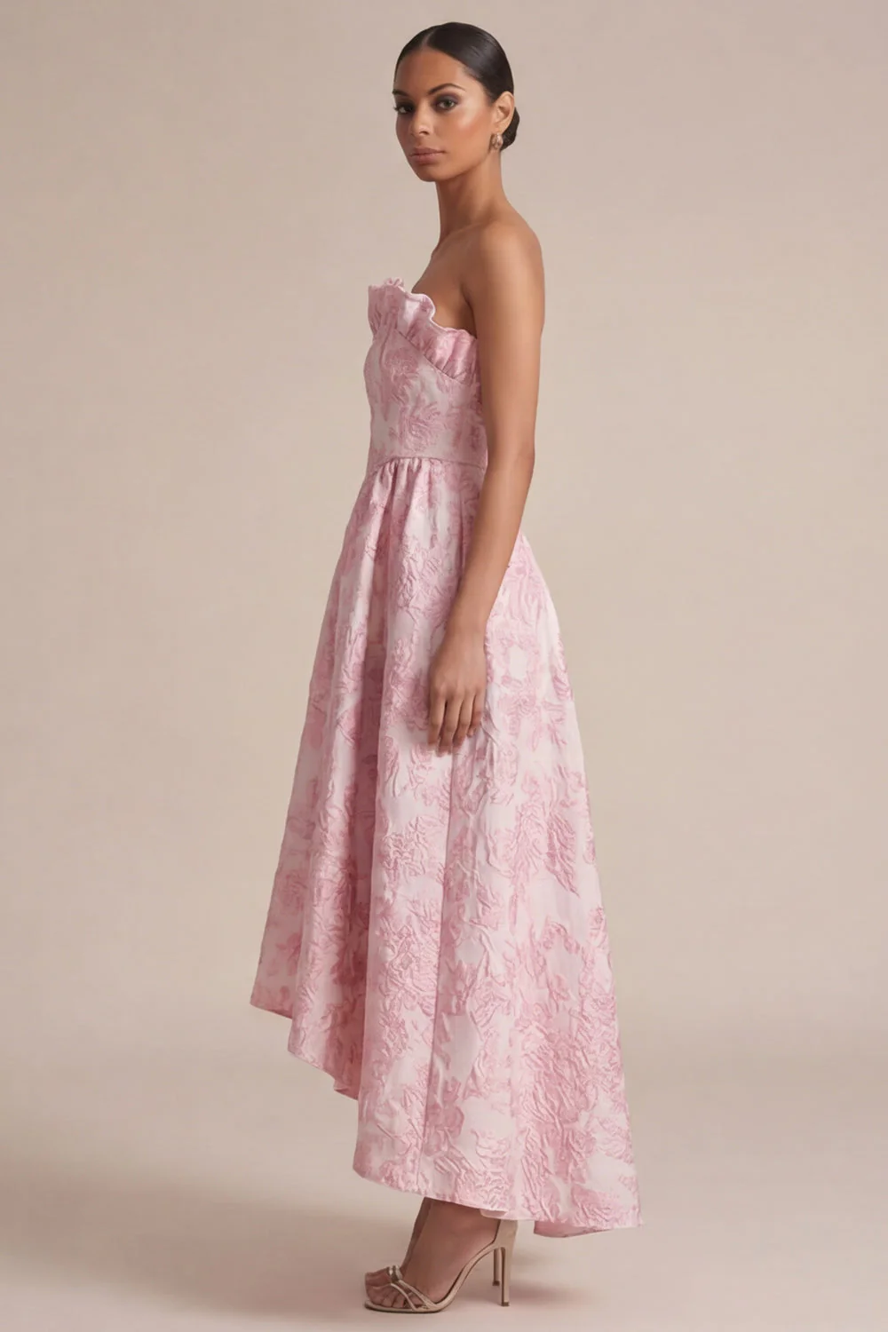 Robe de mariage Midi midi rose sans bretelles - Image 3