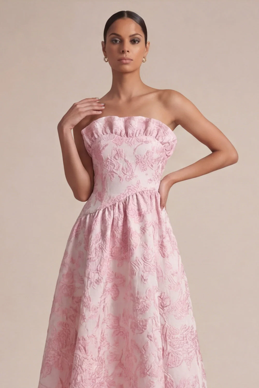 Robe de mariage Midi midi rose sans bretelles - Image 4
