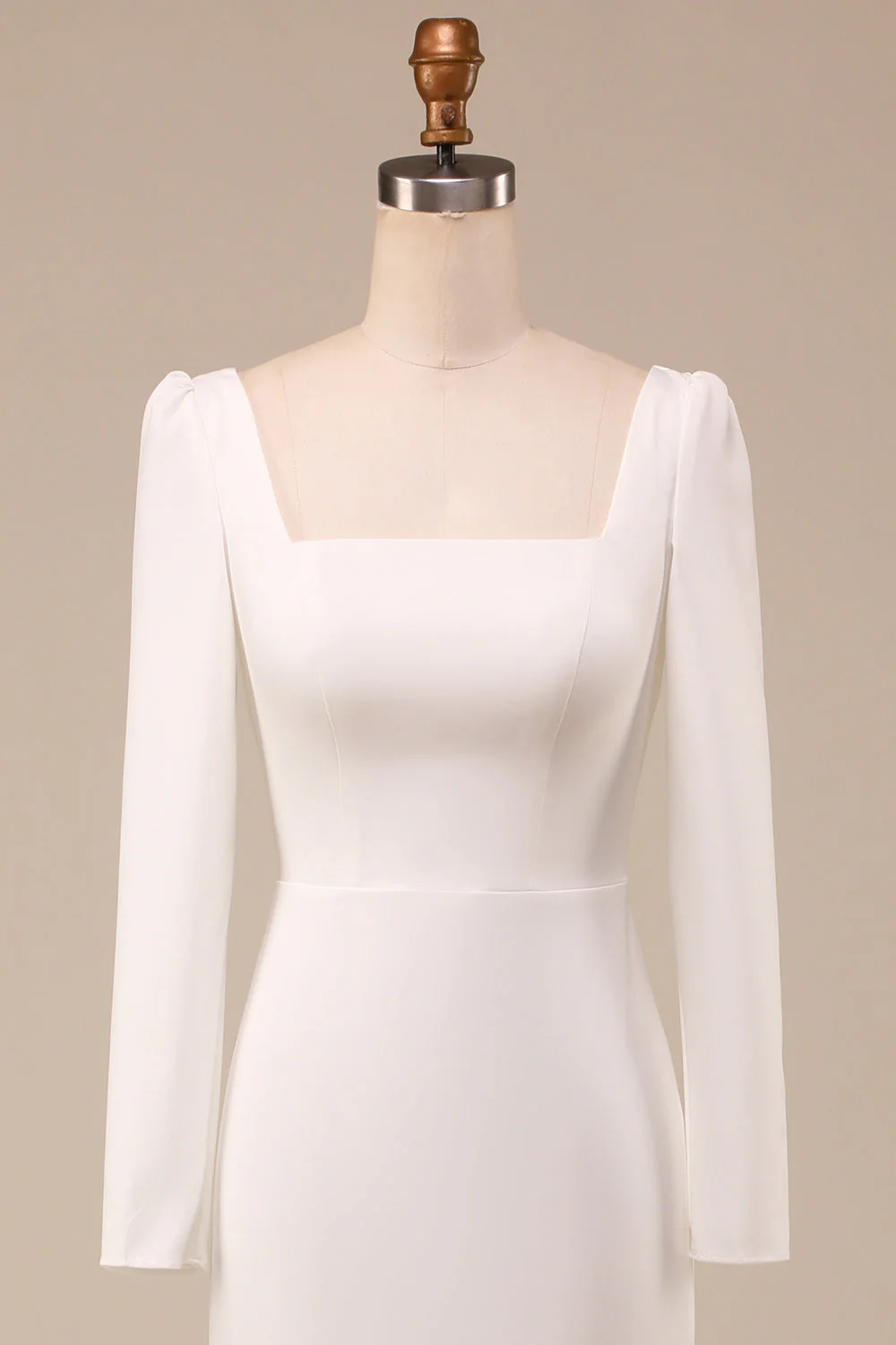 Robe de mariée à col carré sirène ivoire à manches longues - Image 4