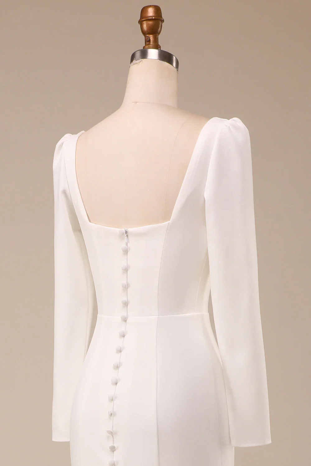 Robe de mariée à col carré sirène ivoire à manches longues - Image 5