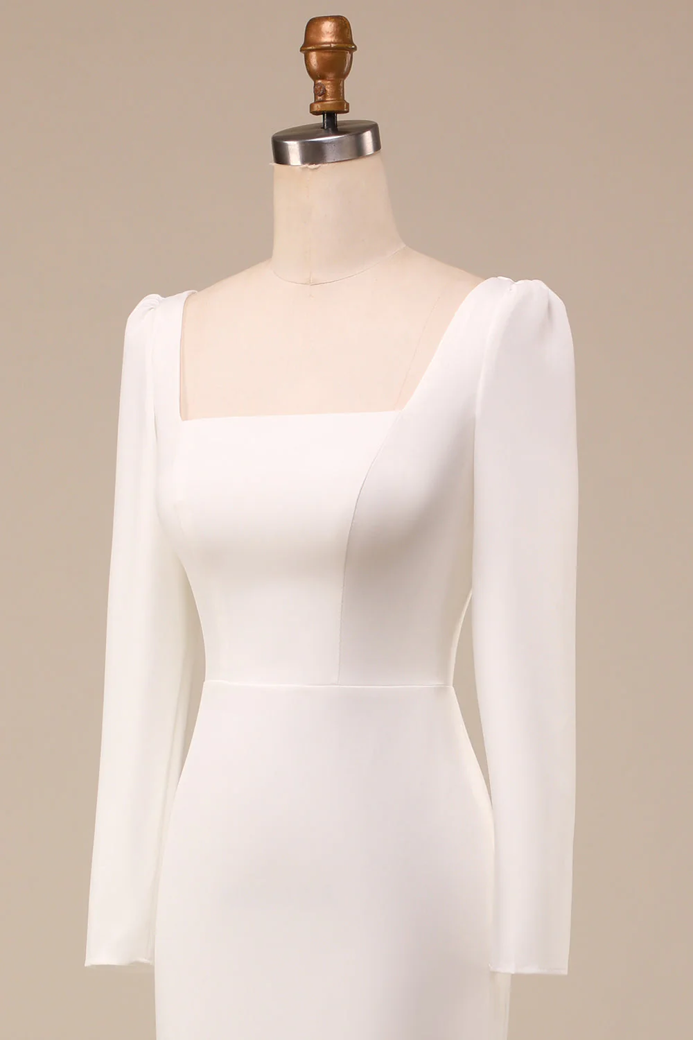Robe de mariée à col carré sirène ivoire à manches longues - Image 6