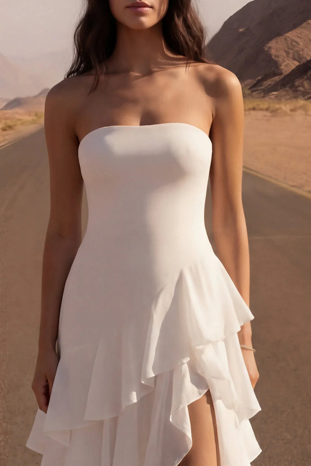 Robe de mariée A Line Ivory Maxi Beach sans cercles avec volants - Image 3