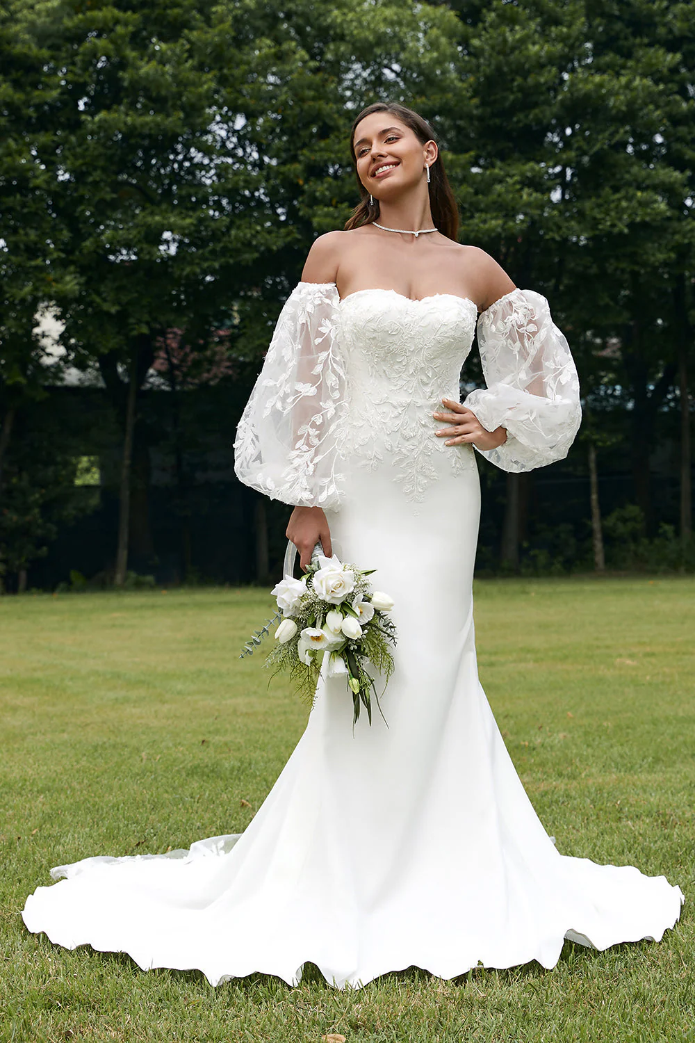 Robe de mariée à manches longues Sweetaid Sweetheart Detachale Ivoire avec dentelle - Image 5