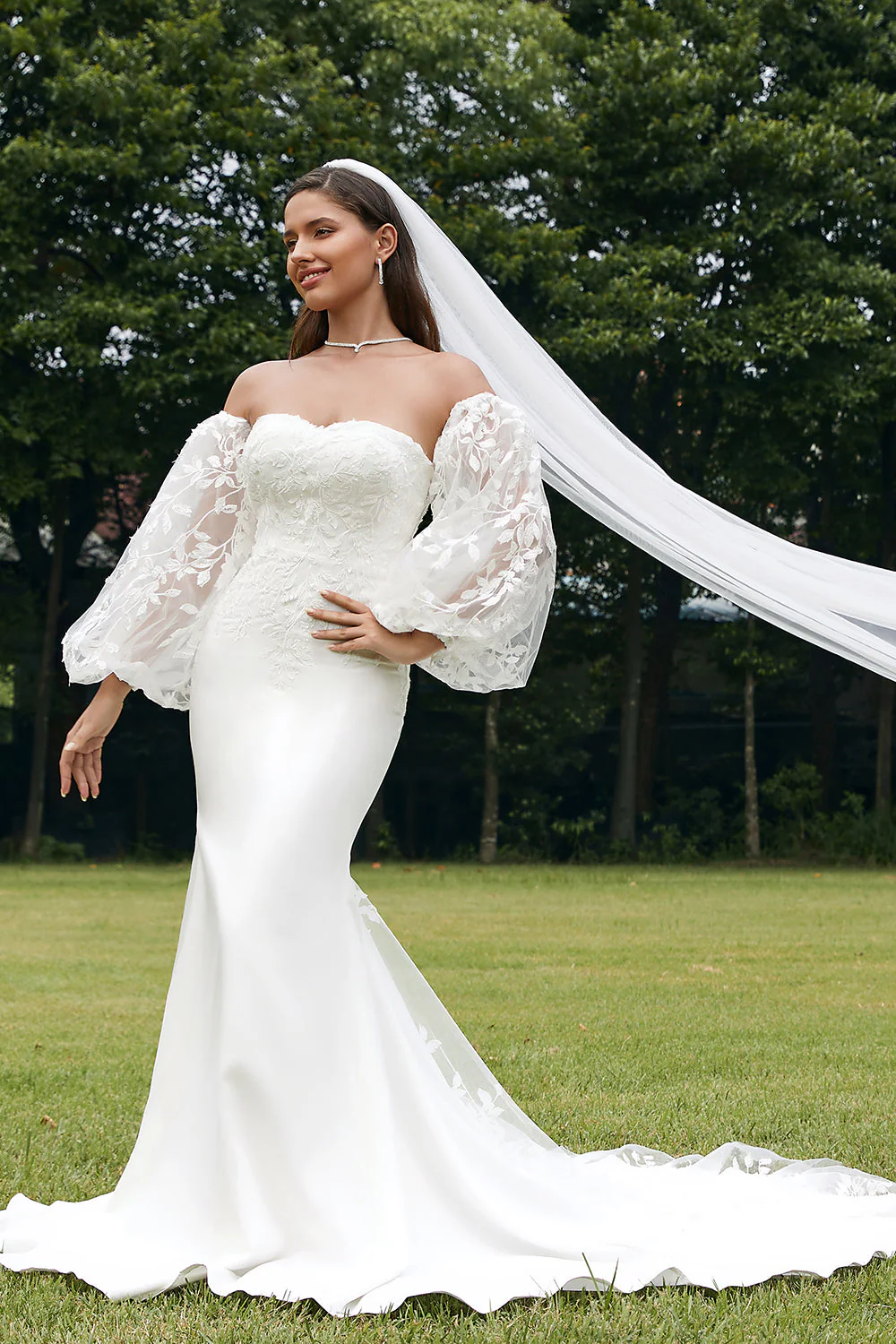 Robe de mariée à manches longues Sweetaid Sweetheart Detachale Ivoire avec dentelle - Image 6