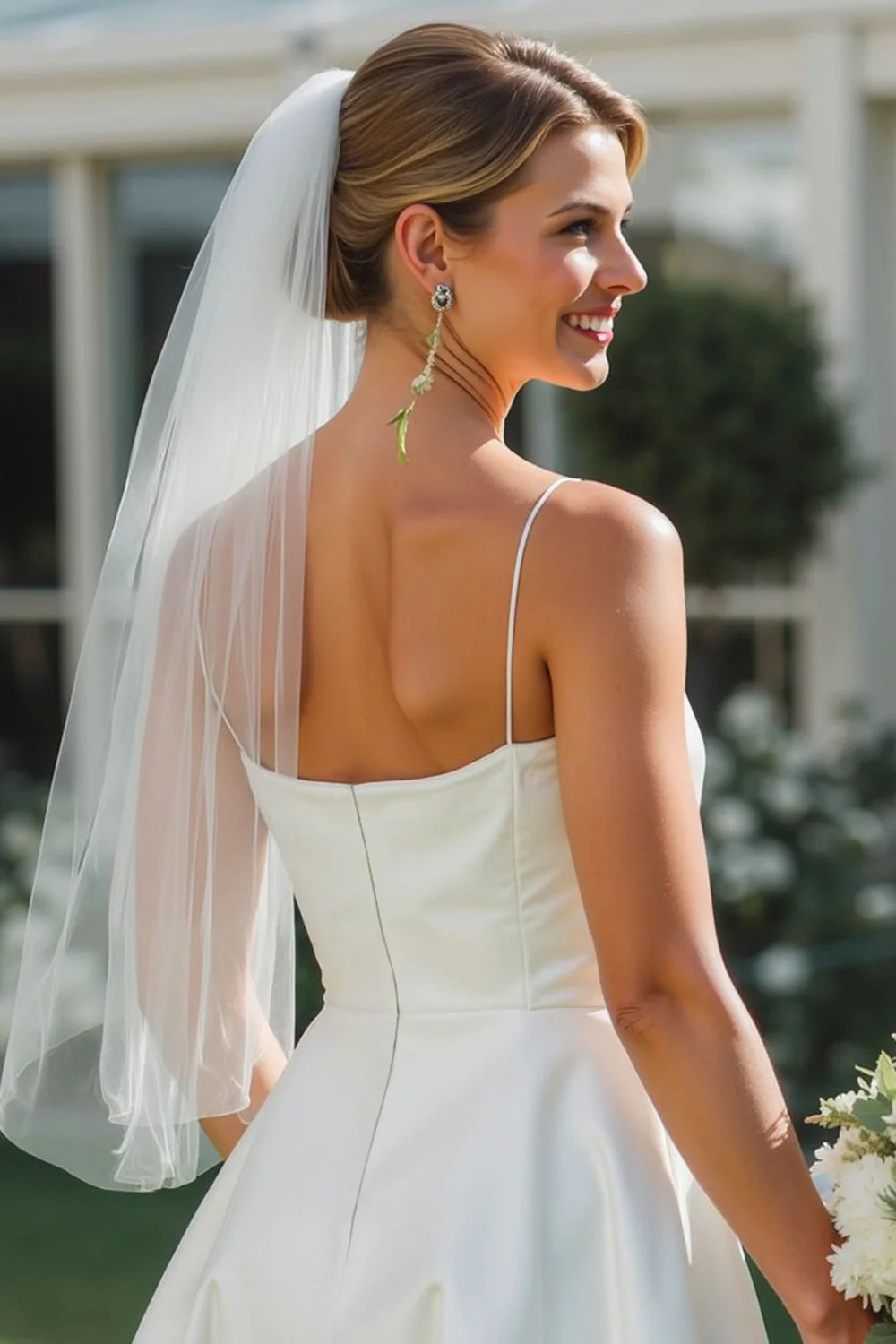 Robe de mariée blanche à bretelles fines Midi A Line - Image 4