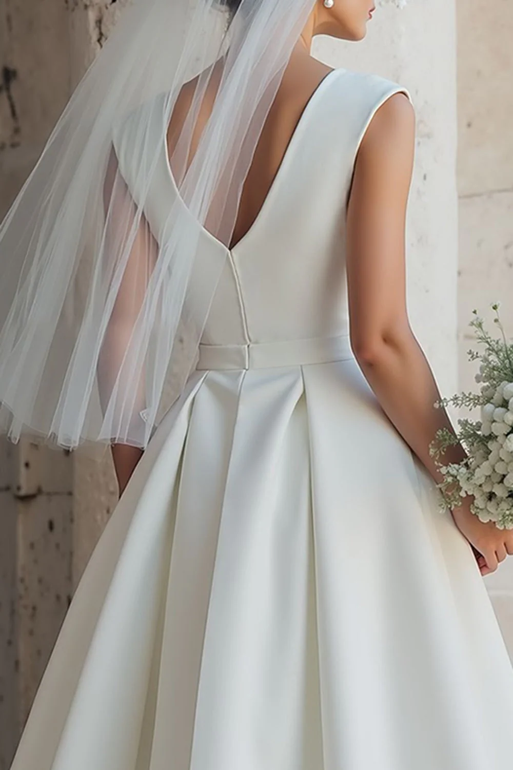 Robe de mariée blanche à col rond sans manches A Line - Image 4