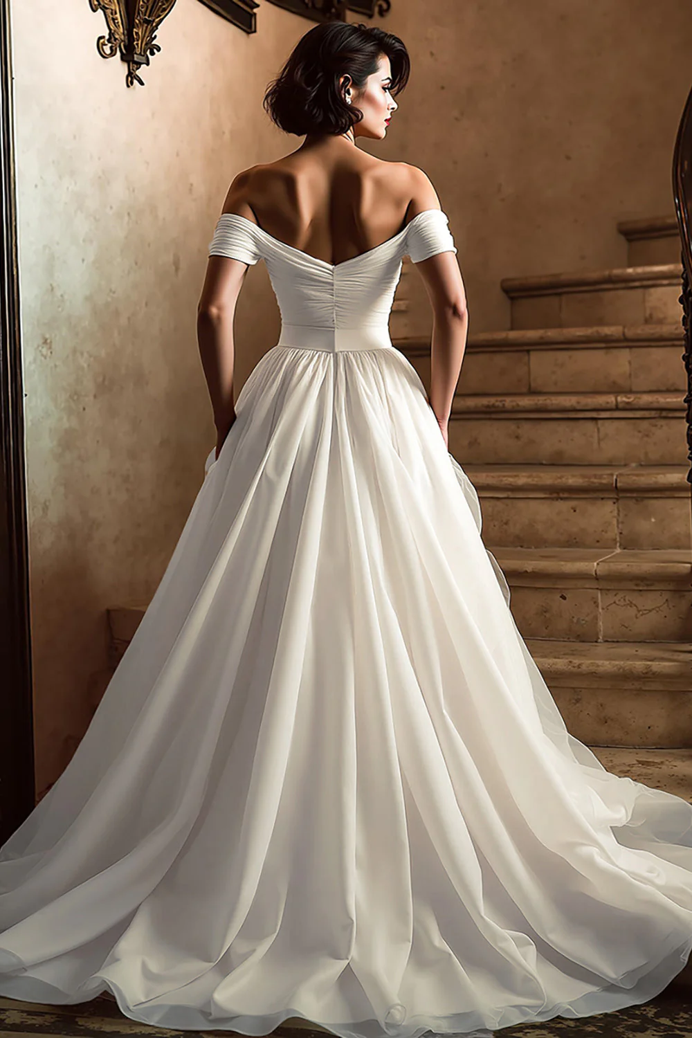 Robe de mariée blanche à épaules dénudées avec fente - Image 2