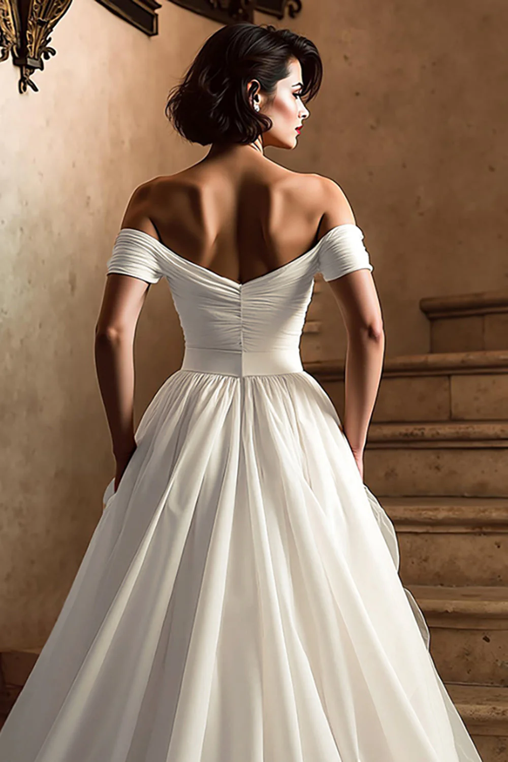 Robe de mariée blanche à épaules dénudées avec fente - Image 4
