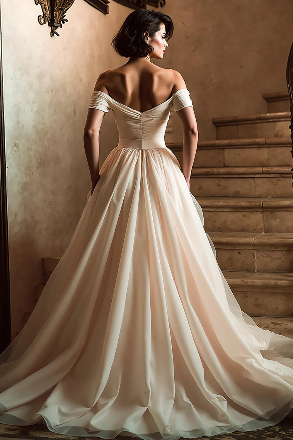 Robe de mariée blanche à épaules dénudées avec fente - Image 6