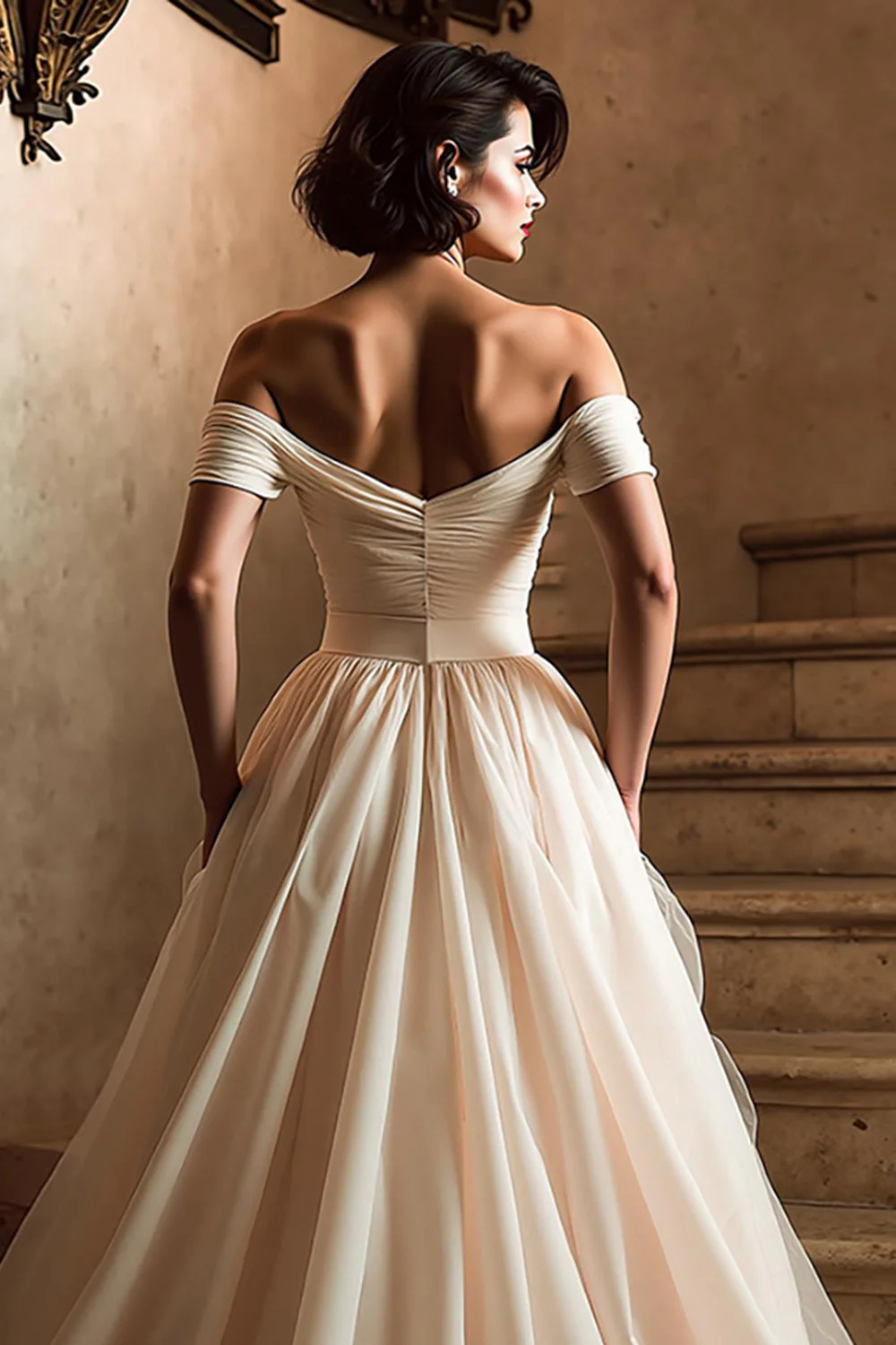 Robe de mariée blanche à épaules dénudées avec fente - Image 8