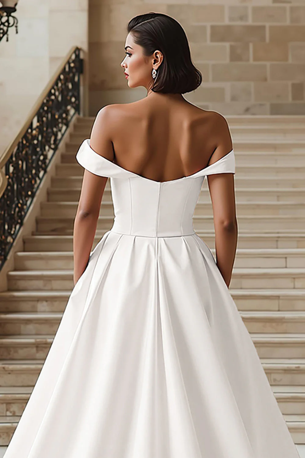 Robe de mariée blanche à épaules dénudées avec fente - Image 4