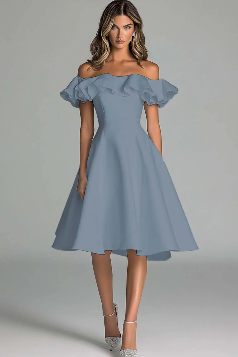 Robe de mariée blanche à épaules dénudées avec volants - Image 10