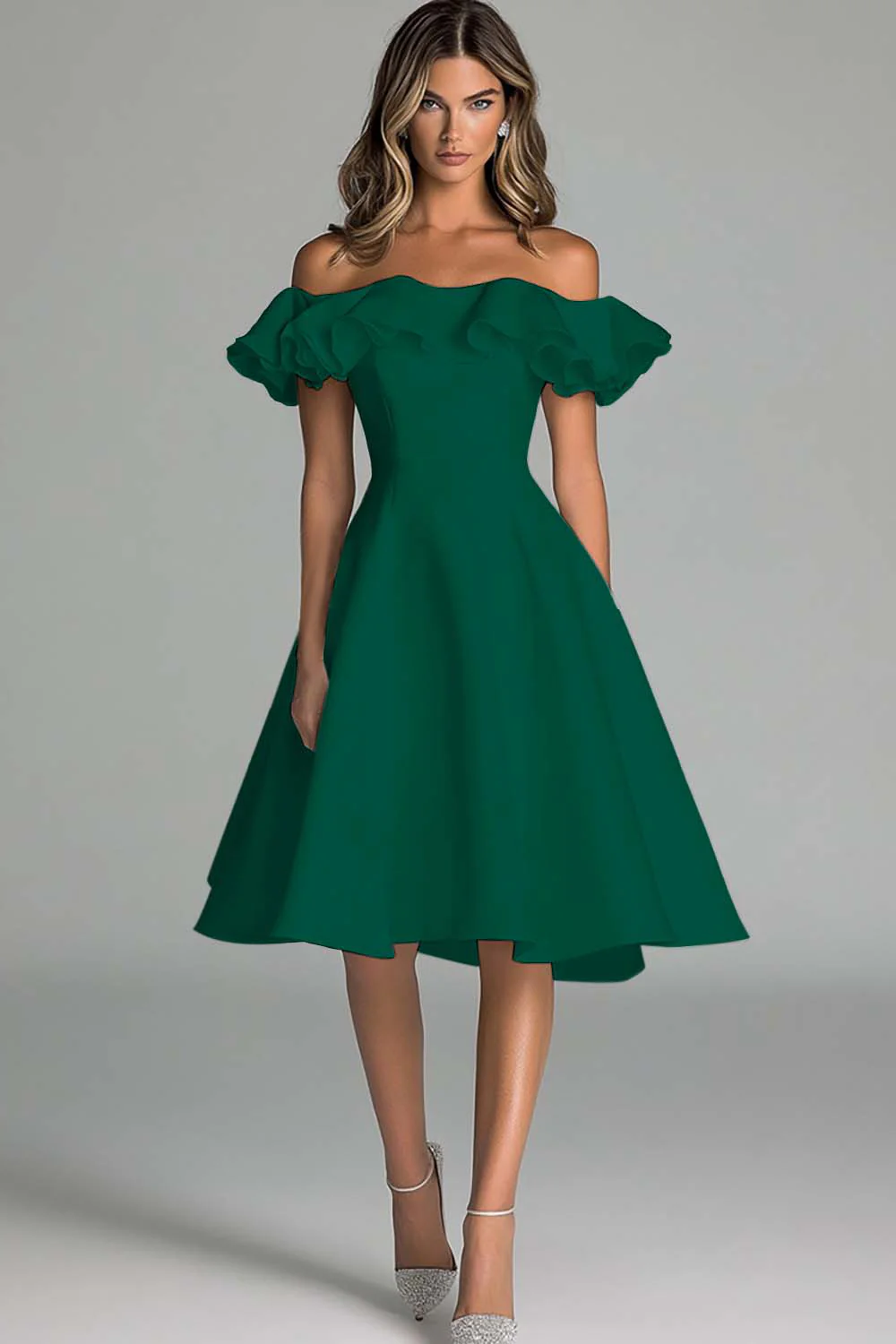 Robe de mariée blanche à épaules dénudées avec volants - Image 6
