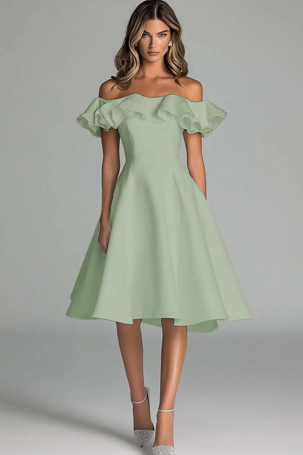 Robe de mariée blanche à épaules dénudées avec volants - Image 9