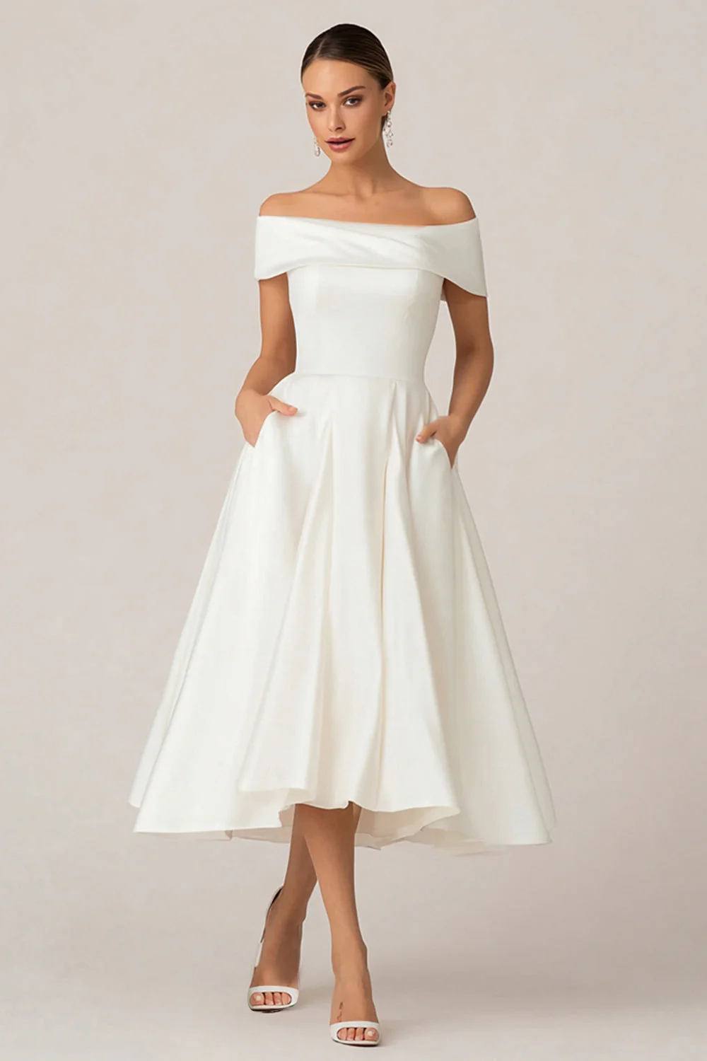 Robe de mariée blanche Courthouse à épaule dénudée