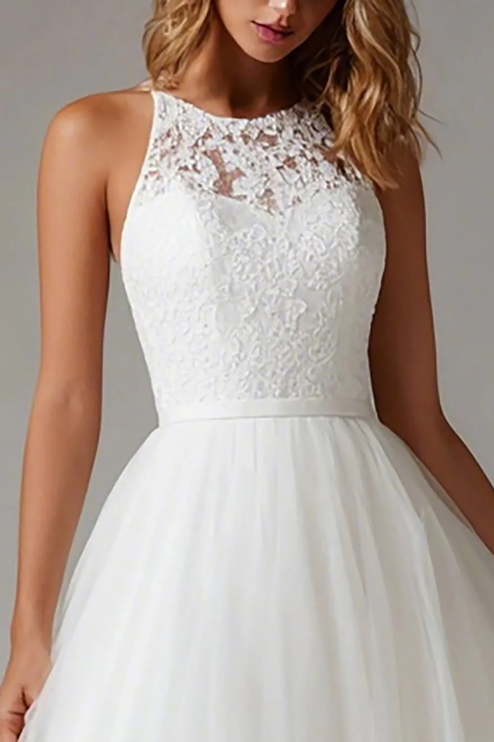 Robe de mariée blanche midi en dentelle pour bureau d'enregistrement - Image 2