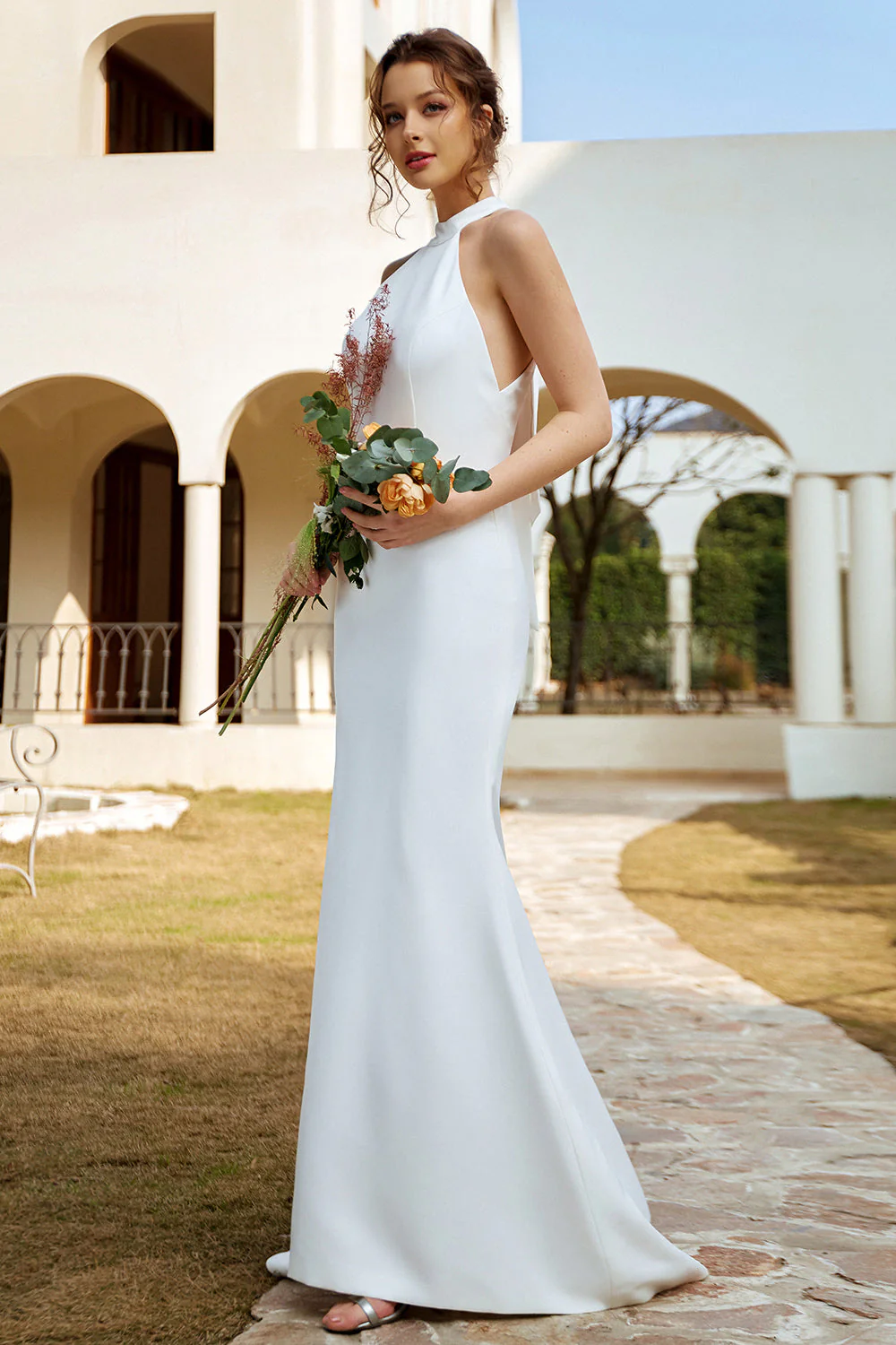 Robe de mariée Blanche Mermaid Halter Open Back - Image 3